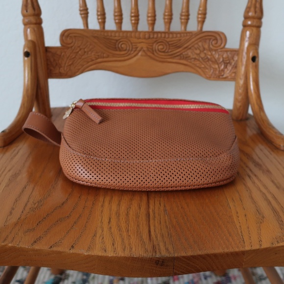 Clare V Tan Crossbody Bag with Red Accent - Picture 2 of 16
